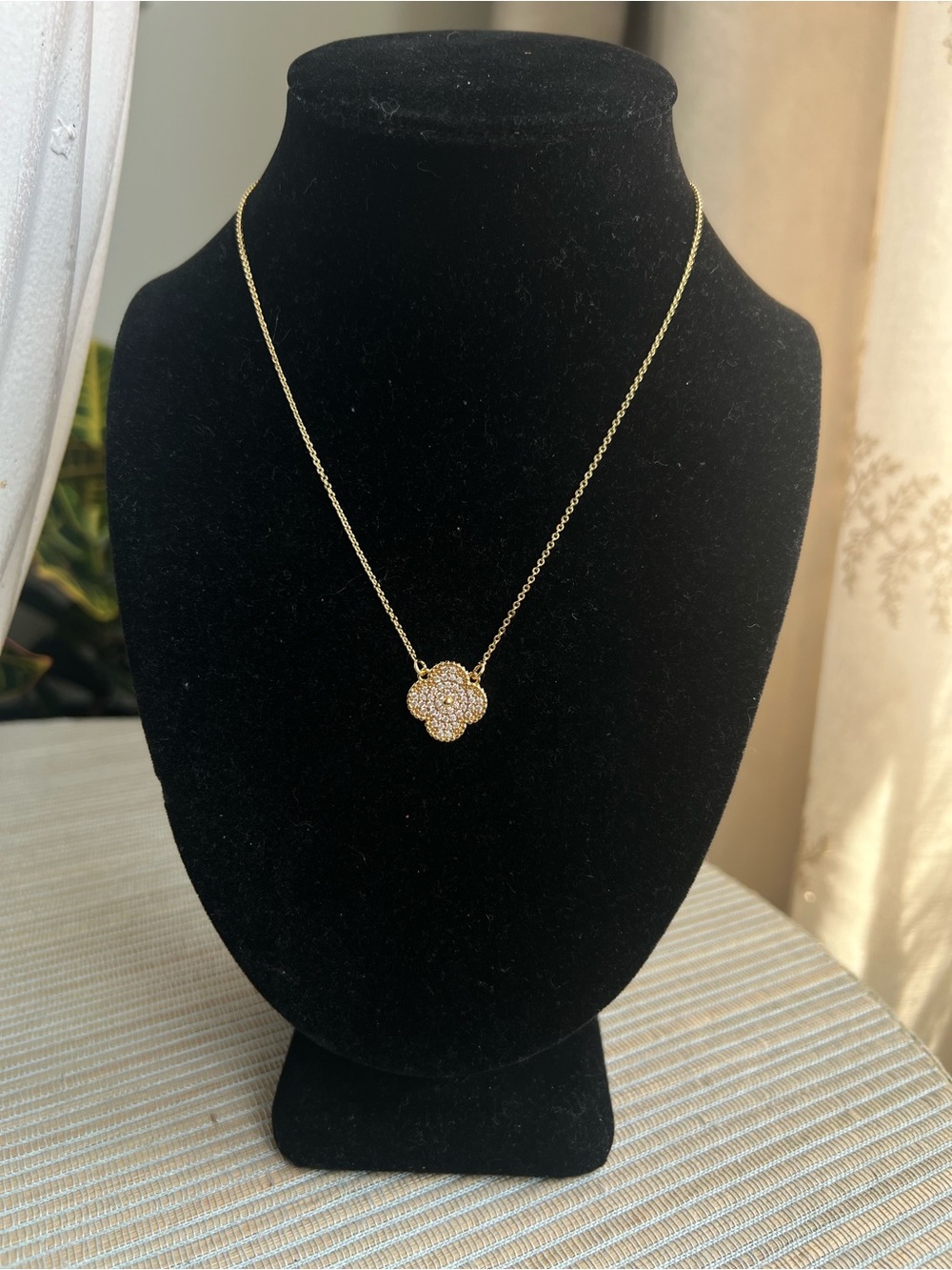 Gold Pavé Clover Pendant Necklace with round accent in the middle